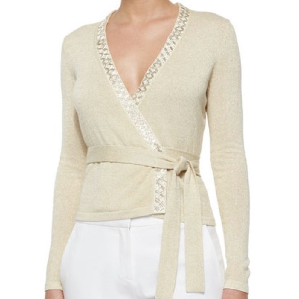 Diane Von Furstenberg Light Gold Ballerina Wrap Sweater Size Medium